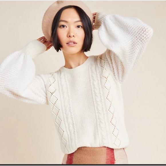 Anthropologie Elizabeth Pointelle Wool Sweater - Picture 1 of 7